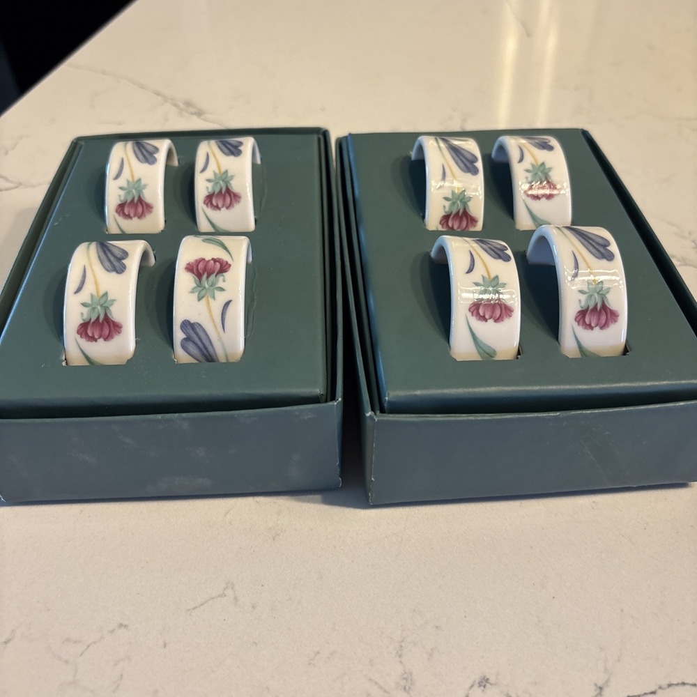 Set of 2 Lenox Poppies on Blue Napkin Rings 8 PCS